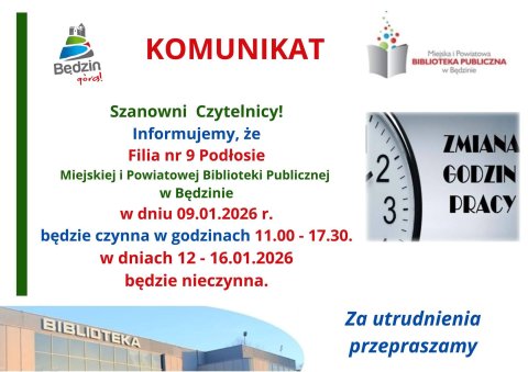 Komunikat dot. pracy Filii nr 9 - Podłosie