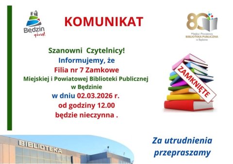 Komunikat dot. pracy Filii nr7 - Zamkowe