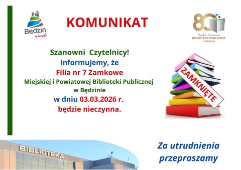 Komunikat dot. pracy Filii nr 7 - Zamkowe